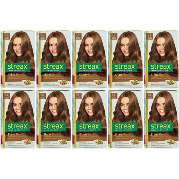 Streax Cream Hair Color For Unisex 120Ml - 7.3 Golden Blonde (Pack Of 10) Golden Blonde No-7.3