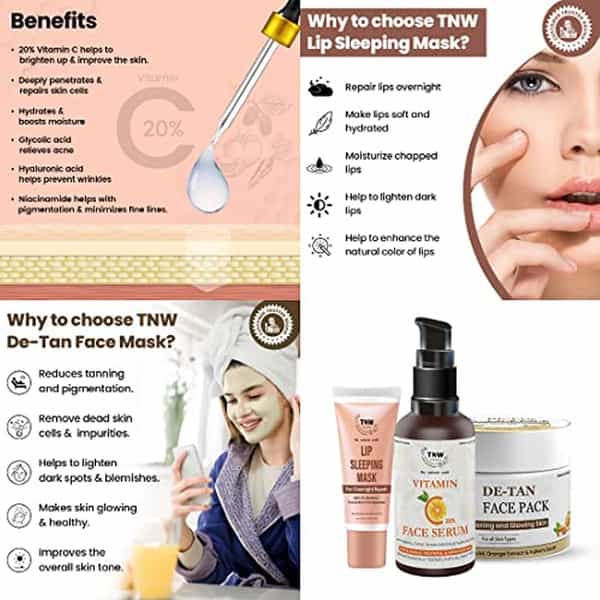Tnw The Natural Wash Combo With Vitamin C Face Serum | De Tan Face Pack & Lip Sleeping Maske