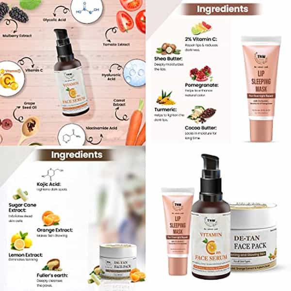 Tnw The Natural Wash Combo With Vitamin C Face Serum | De Tan Face Pack & Lip Sleeping Maske