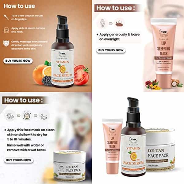 Tnw The Natural Wash Combo With Vitamin C Face Serum | De Tan Face Pack & Lip Sleeping Maske