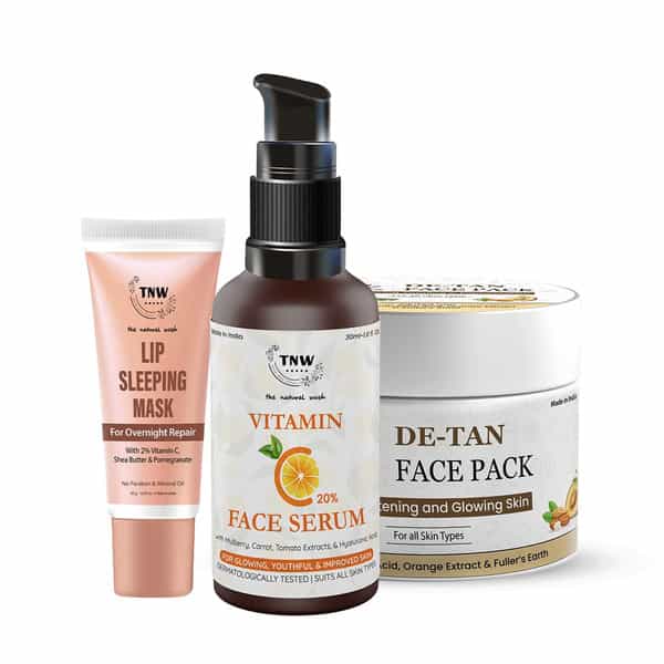 Tnw The Natural Wash Combo With Vitamin C Face Serum | De Tan Face Pack & Lip Sleeping Maske