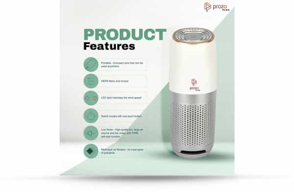 Prozo Plus Ce Certified Hepa Filter Portable Air Purifier For Car Home And Office Working Station