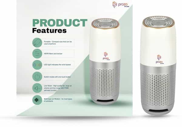 Prozo Plus Ce Certified Hepa Filter Portable Air Purifier For Car Home And Office Working Station