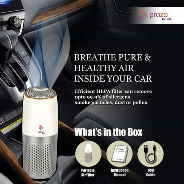 Prozo Plus Ce Certified Hepa Filter Portable Air Purifier For Car Home And Office Working Station