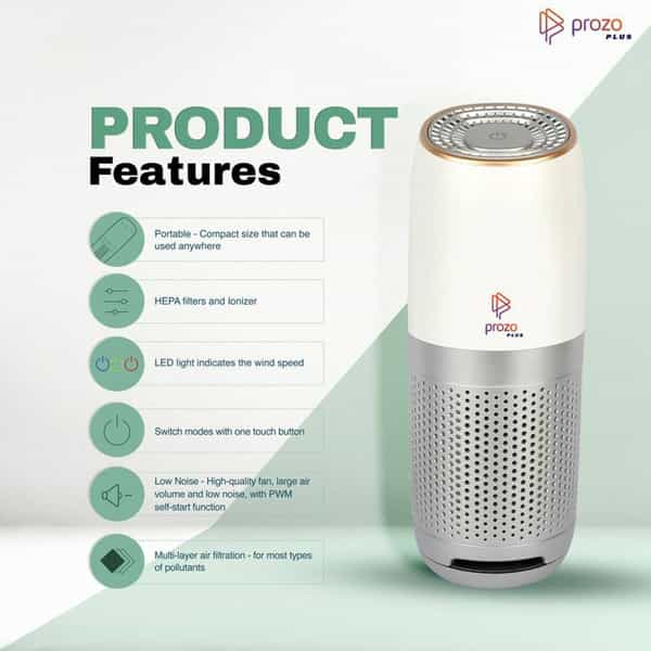 Prozo Plus Ce Certified Hepa Filter Portable Air Purifier For Car Home And Office Working Station