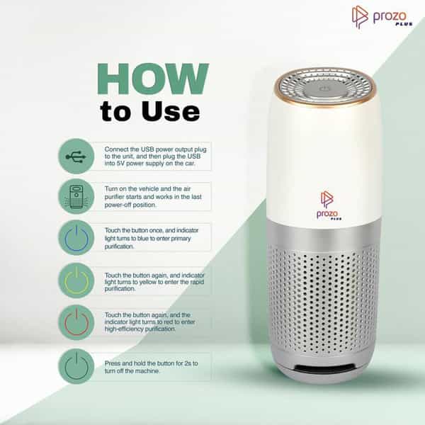 Prozo Plus Ce Certified Hepa Filter Portable Air Purifier For Car Home And Office Working Station