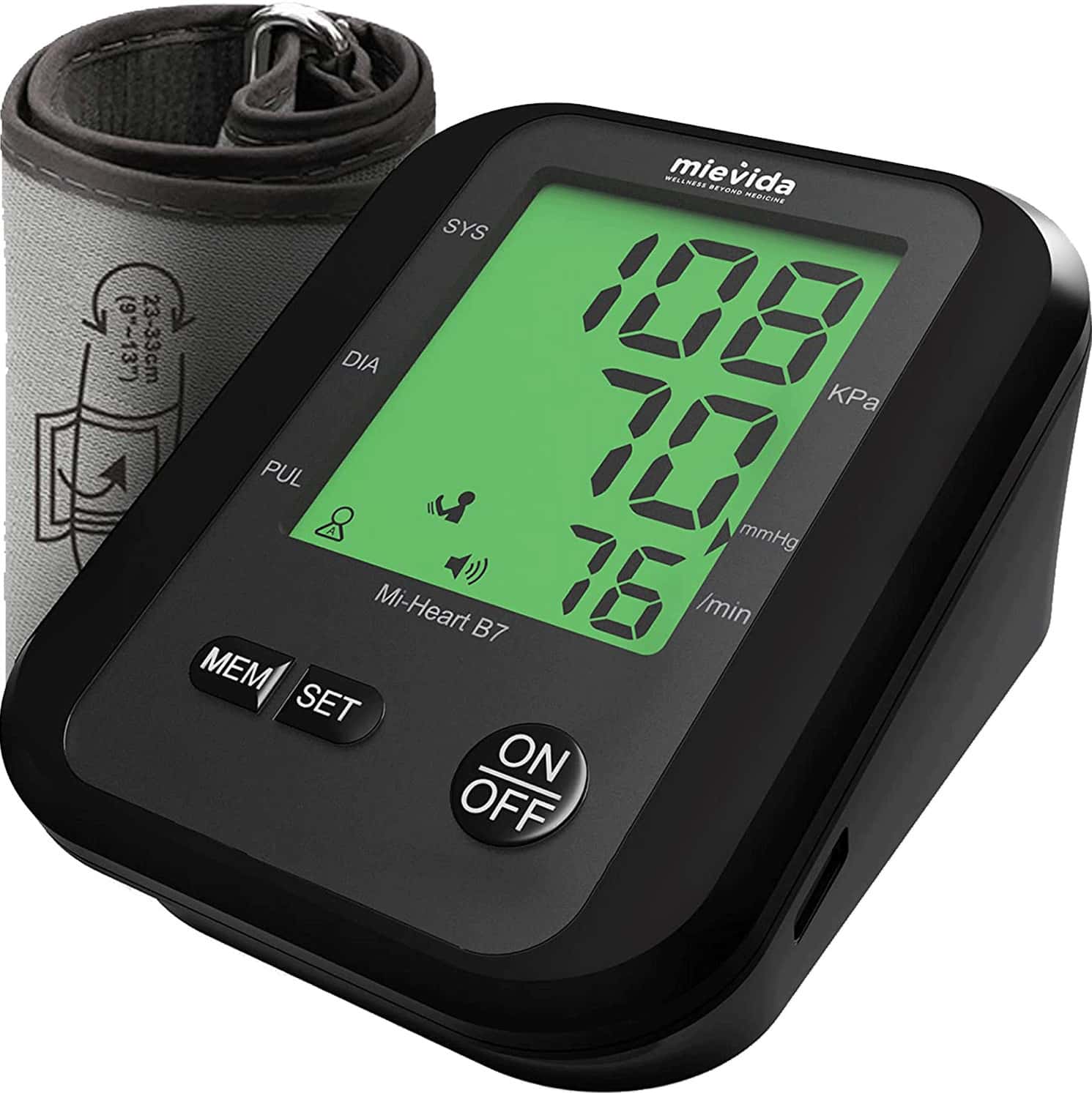 Mievida Mi-Heart B7 Blood Pressure Monitor With Smart 3 Colored Backlight Display Dual User