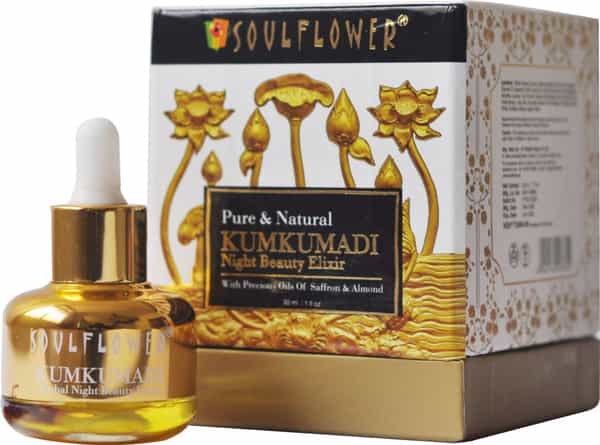 Soulflower Pure & Natural Kumkumadi Night Beauty Elixir With Precious Oils Of Saffron & Almond 30Ml