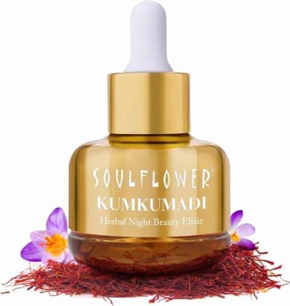 Soulflower Pure & Natural Kumkumadi Night Beauty Elixir With Precious Oils Of Saffron & Almond 30Ml