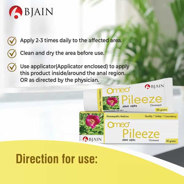 Bjain Omeo Pileeze Ointment | Homeopathic Piles Relief For Pain | Burning & Itching - 30Gm
