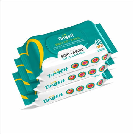 Tinyfit Soft Cleansing Baby Wipes | Enriched With Aloe Vera & Vitamin E | 99% Water Based | 80x3