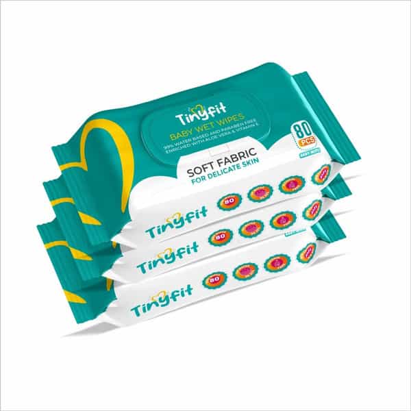 Tinyfit Soft Cleansing Baby Wipes | Enriched With Aloe Vera & Vitamin E | 99% Water Based | 80X3
