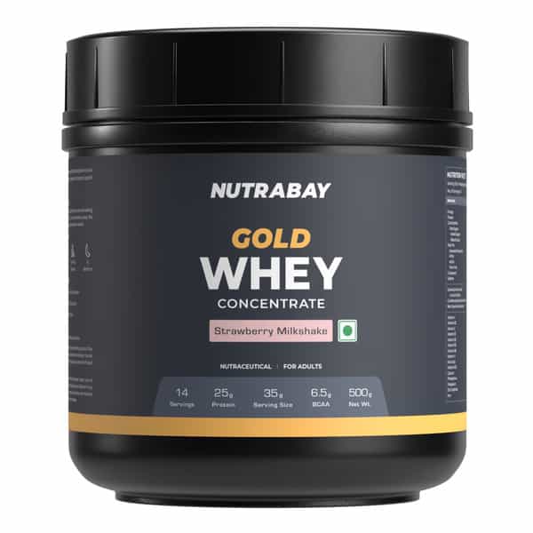 Nutrabay Gold 100% Whey Protein Concentrate Strawberry Milkshake - 500G
