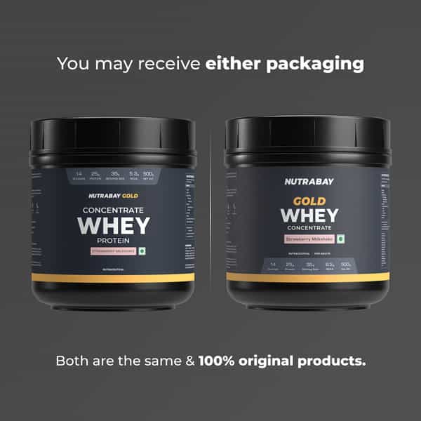Nutrabay Gold 100% Whey Protein Concentrate Strawberry Milkshake - 500G