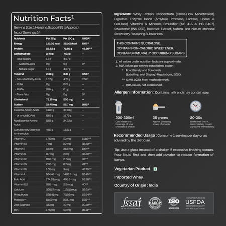 Nutrabay Gold 100% Whey Protein Concentrate Strawberry Milkshake - 500g