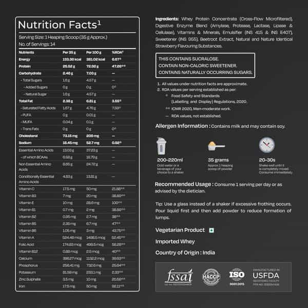 Nutrabay Gold 100% Whey Protein Concentrate Strawberry Milkshake - 500G