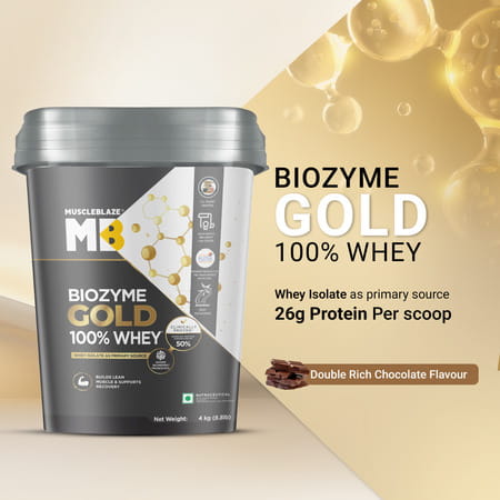 Muscleblaze Biozyme Gold 100% Whey Protein (Double Rich Chocolate | 4kg / 8.8lbs)