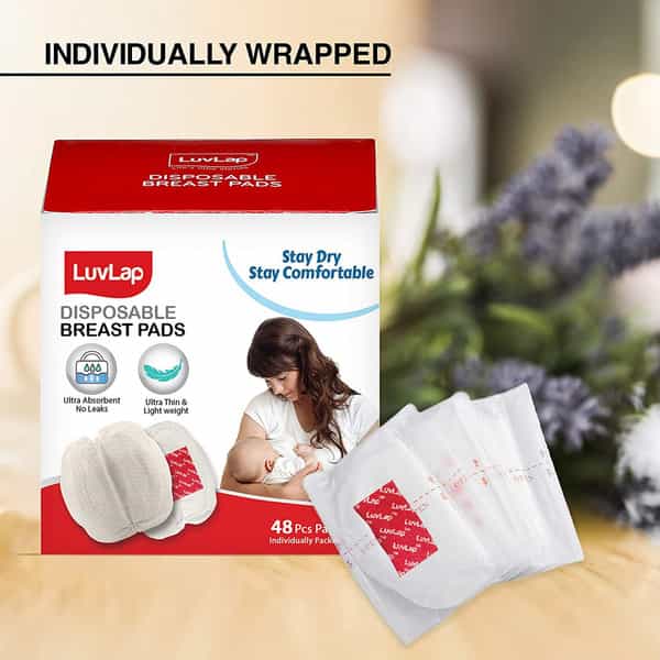 Luvlap Ultra Thin Honeycomb Nursing Breast Pads 48Pcs Disposable High Absorbent Discreet Fit