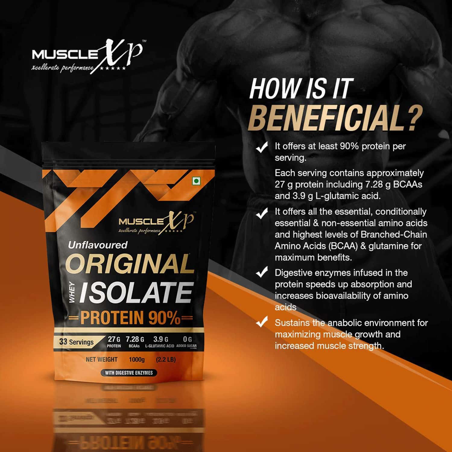 Buy MUSCLEXP ORIGINAL WHEY ISOLATE PROTEIN 90 WITH DIGESTIVE ENZYME 1KG POUCH Online & Get Upto