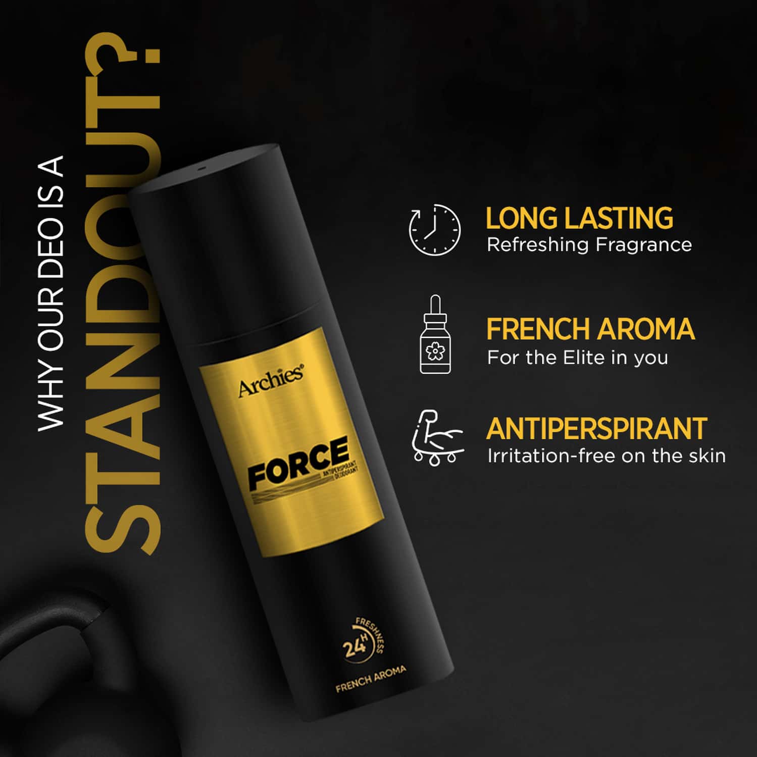 Buy ARCHIES FORCE FRENCH AROMA ANTIPERSPIRANT DEODORANT FOR MEN 200ML