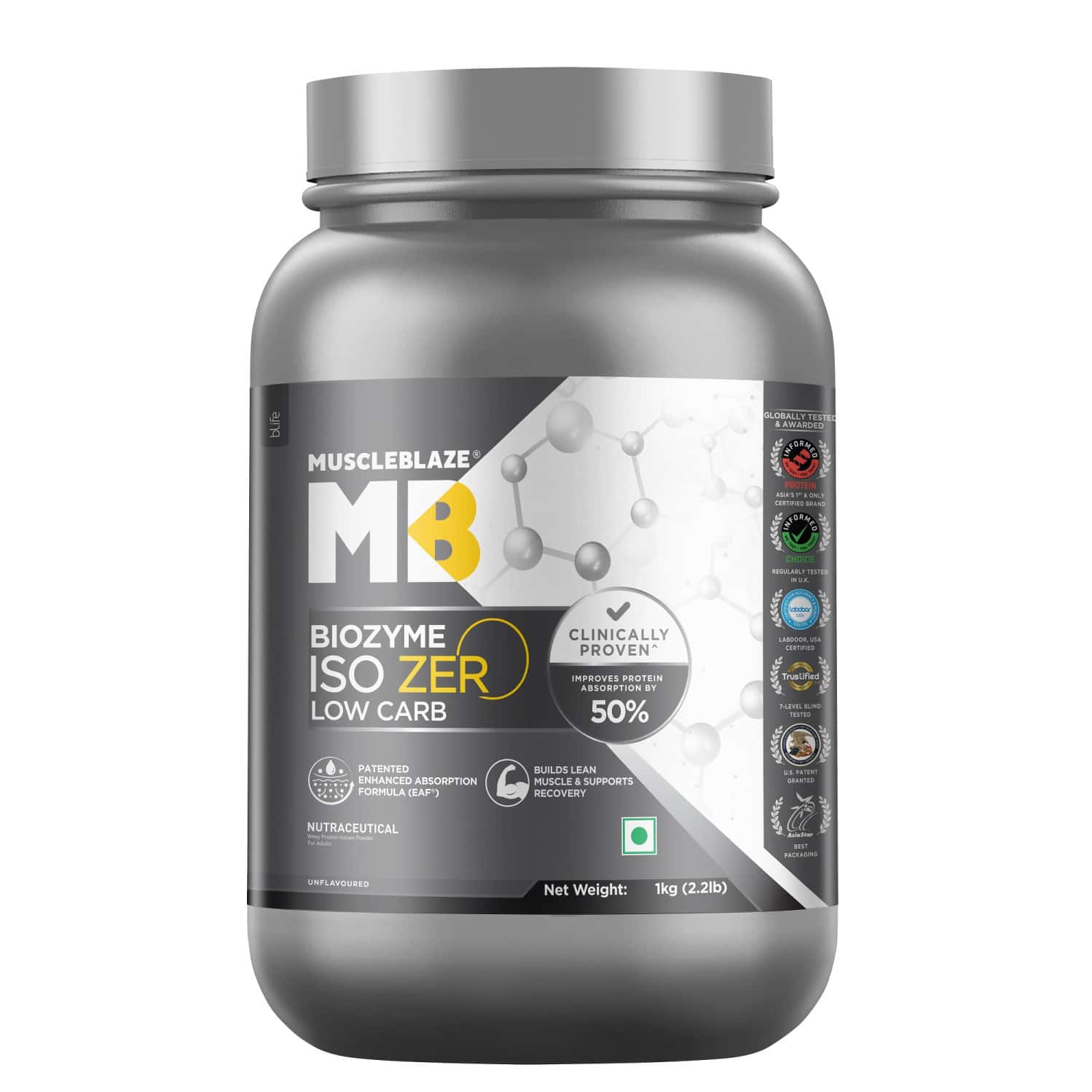 Muscleblaze Iso-zero Whey Isolate (unflavoured | 1kg) | 27g Protein | Eaf | Low Carb
