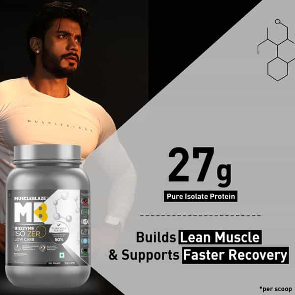 Muscleblaze Iso-Zero Whey Isolate (Unflavoured | 1Kg) | 27G Protein | Eaf | Low Carb