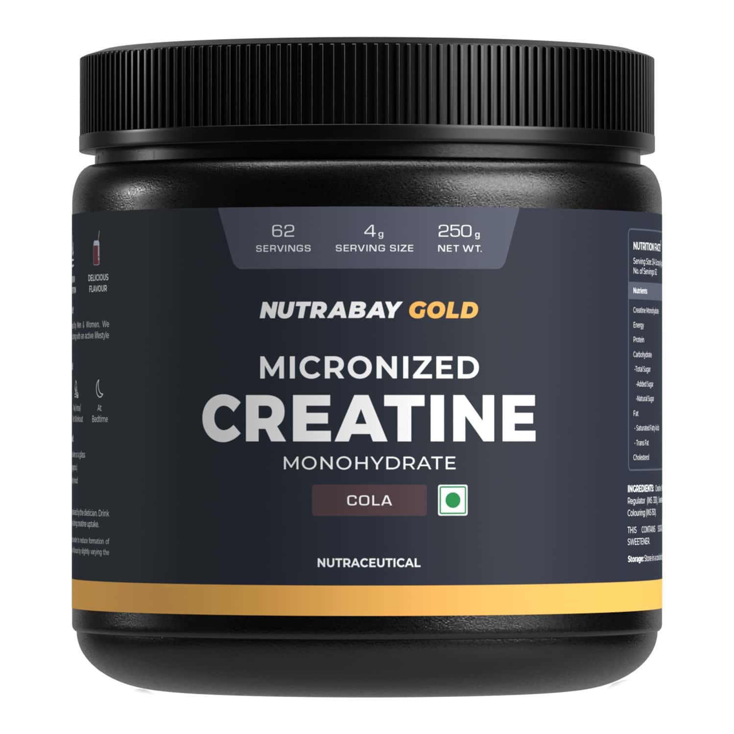 Nutrabay Gold Micronised Creatine Monohydrate - 250g | Cola|pre/post Workout Supplement