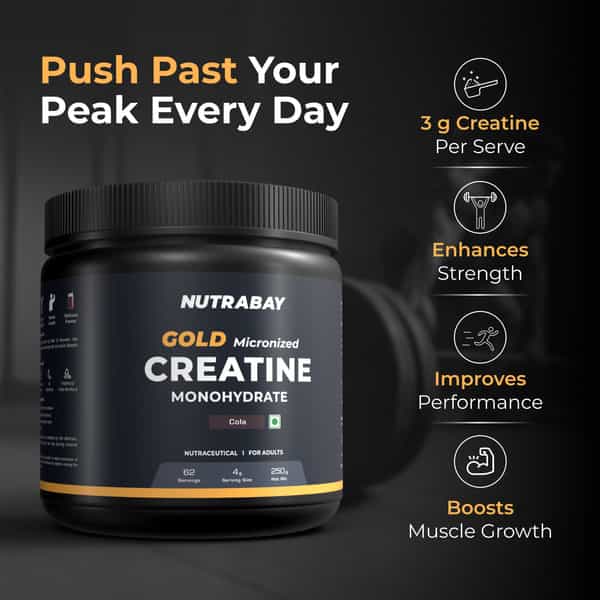 Nutrabay Gold Micronised Creatine Monohydrate - 250G | Cola|Pre/Post Workout Supplement