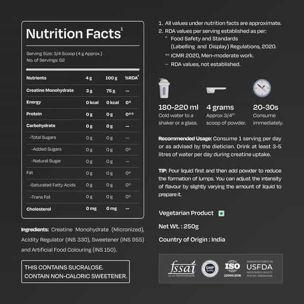Nutrabay Gold Micronised Creatine Monohydrate - 250G | Cola|Pre/Post Workout Supplement