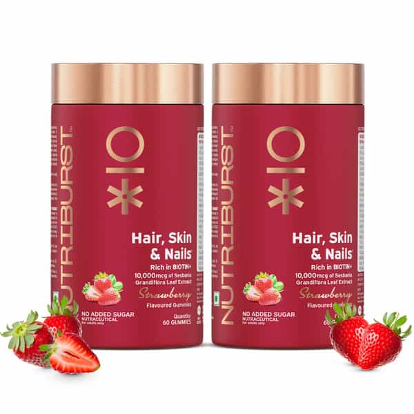 Nutriburst Biotin Gummies To Support Hair | Skin & Nail Growth (2X60 Gummies)(Strawberry Flavor)