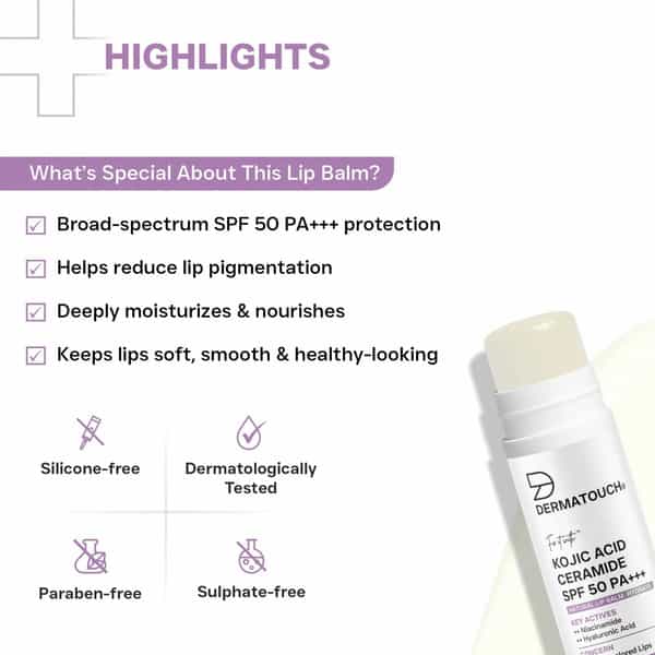 Dermatouch Kojic Acid Ceramide Spf 50 Pa+++ Natural Lip Balm - 5G