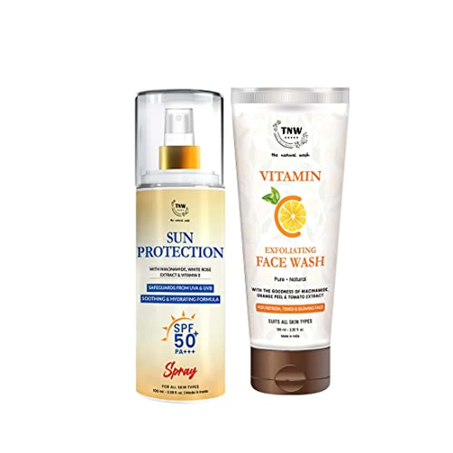 Tnw The Natural Wash Skincare Combo With Sun Protection Spf 50 Spray & Vitamin C Exfoliating Face Wa