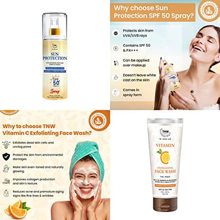 Tnw The Natural Wash Skincare Combo With Sun Protection Spf 50 Spray & Vitamin C Exfoliating Face Wa
