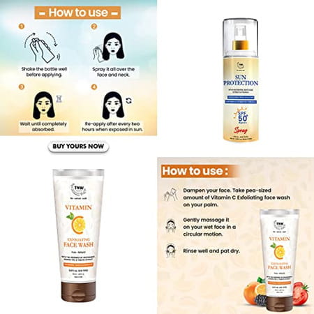 Tnw The Natural Wash Skincare Combo With Sun Protection Spf 50 Spray & Vitamin C Exfoliating Face Wa
