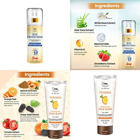 Tnw The Natural Wash Skincare Combo With Sun Protection Spf 50 Spray & Vitamin C Exfoliating Face Wa