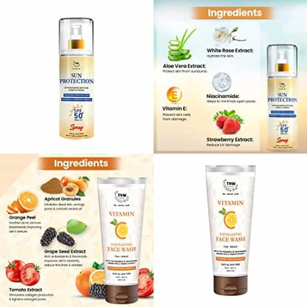 Tnw The Natural Wash Skincare Combo With Sun Protection Spf 50 Spray & Vitamin C Exfoliating Face Wa