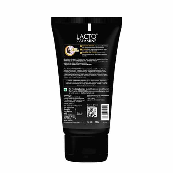 Lacto Calamine Peel Off Mask | Activated Charcoal & Vitamin E Deep Pore Cleansing 120 Gm (Pack Of 2)