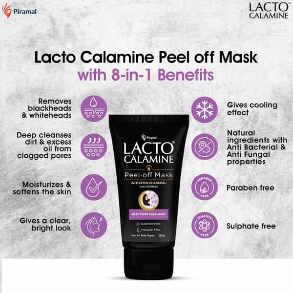Lacto Calamine Peel Off Mask | Activated Charcoal & Vitamin E Deep Pore Cleansing 120 Gm (Pack Of 2)
