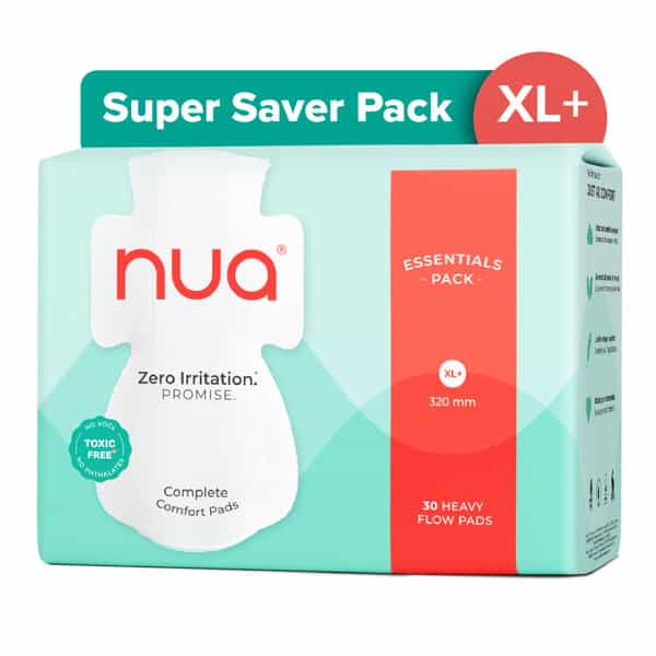 Nua Ultra Safe Sanitary Pads | Super Saver Pack | 30 Pads | Heavy Flow Xl+ (320Mm) (Pack Of 30)