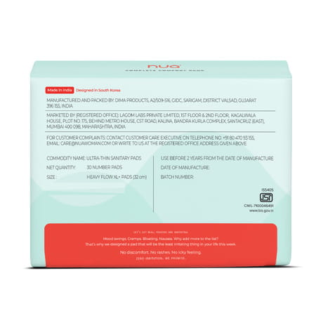 Nua Ultra Safe Sanitary Pads | Super Saver Pack | 30 Pads | Heavy Flow Xl+ (320mm) (Pack Of 30)