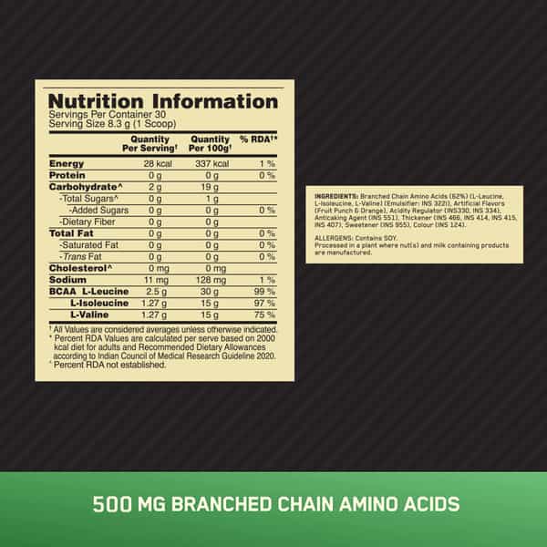 Optimum Nutrition Bcaa5000 Fruit Punch 250Gm 30 Servings