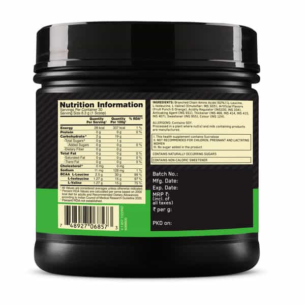 Optimum Nutrition Bcaa5000 Fruit Punch 250Gm 30 Servings