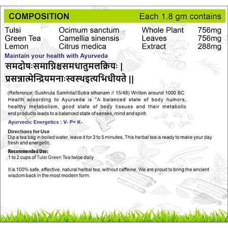 Planet Ayurveda Pure & Light Organic Tulsi Green Tea Bags | Zero Calories - 30 Tea Bag