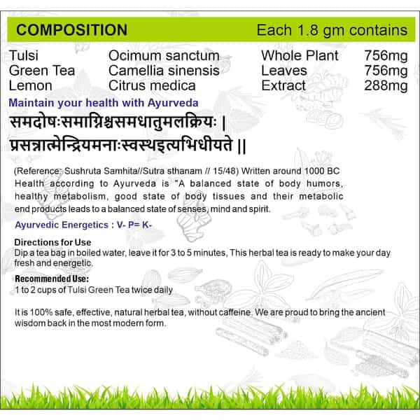 Planet Ayurveda Pure & Light Organic Tulsi Green Tea Bags | Zero Calories - 30 Tea Bag