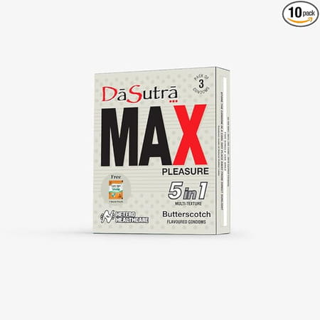 Dasutra Max Pleasure Condoms 3'S Pack - With 396 Dots - Butterscotch Flavour - Pack Of 10