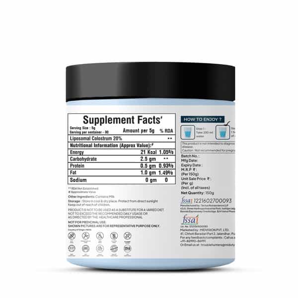 Miduty Palak Notes Liposomal Colostrum Increase Bone And Muscle Mass Muscle Growth -Powder - 150 Gm