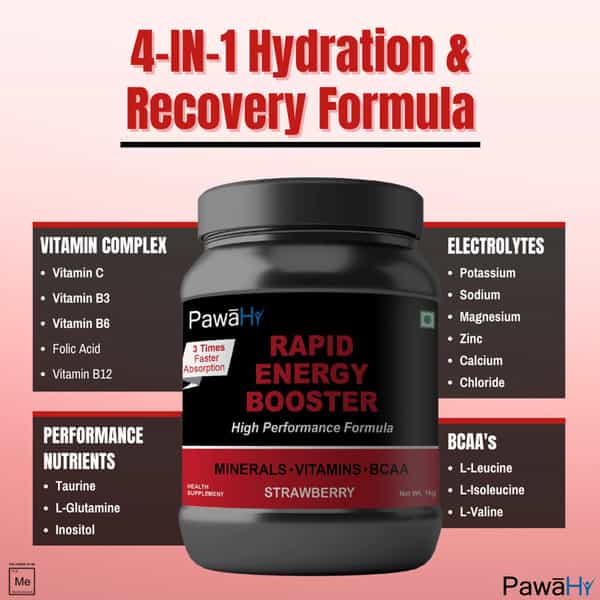 Pawahy Isotonic Drink Endurance Workout Electrolyte Energy Drink With 2:1:1 Bcaa- 1Kg (Strawberry)