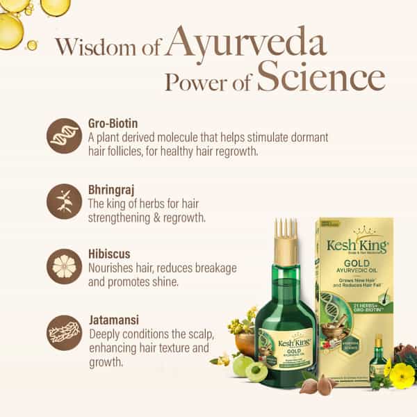 Kesh King Gold Ayurvedic Hair Oil With 21 Herbs And Gro-Biotin 50 Ml