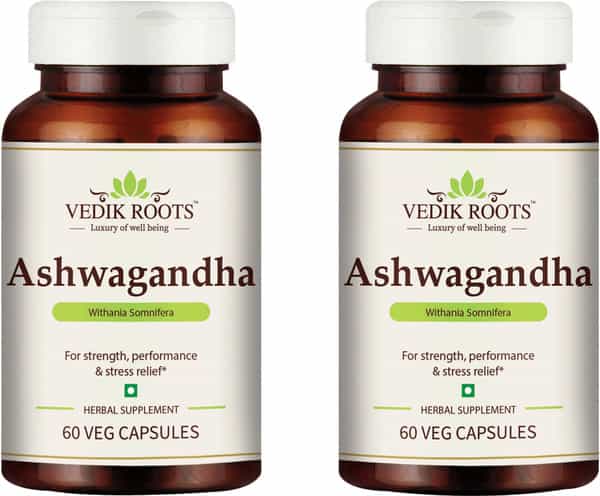 Vedikroots Ashwagandha 60 Capsules For Strength Performance And Stress Relief (Pack Of 2)