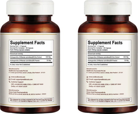 Vedikroots Ashwagandha 60 Capsules For Strength Performance And Stress Relief (Pack Of 2)